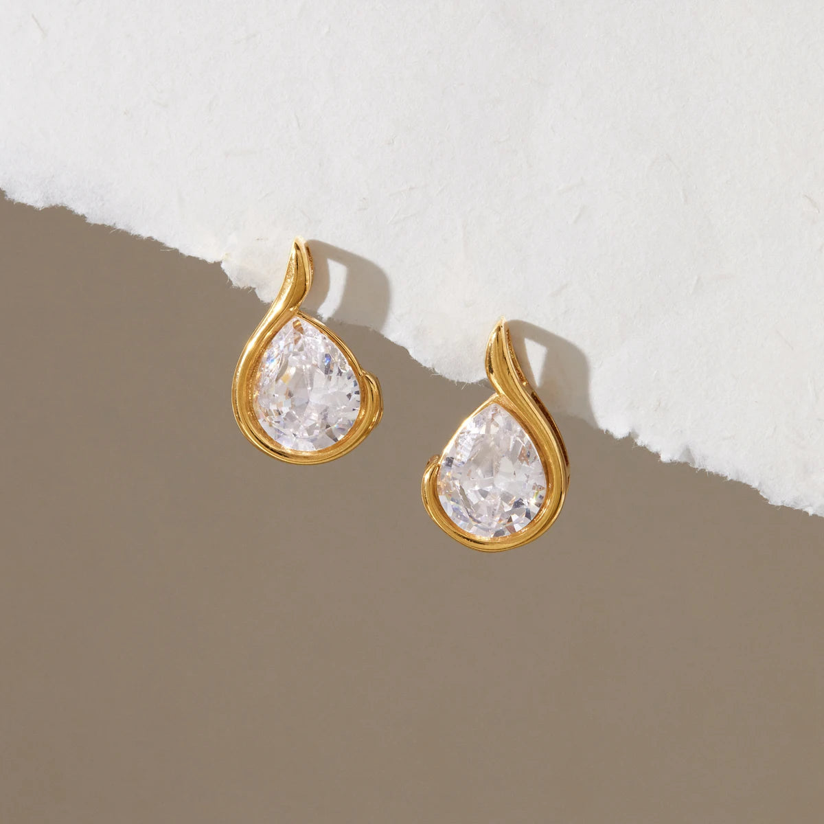 KIKA Elegant Water Drop Zircon Stud Earrings For Women Minimalist 18K Gold PVD Plated Stainless Steel Earrings Fashion Jewelry