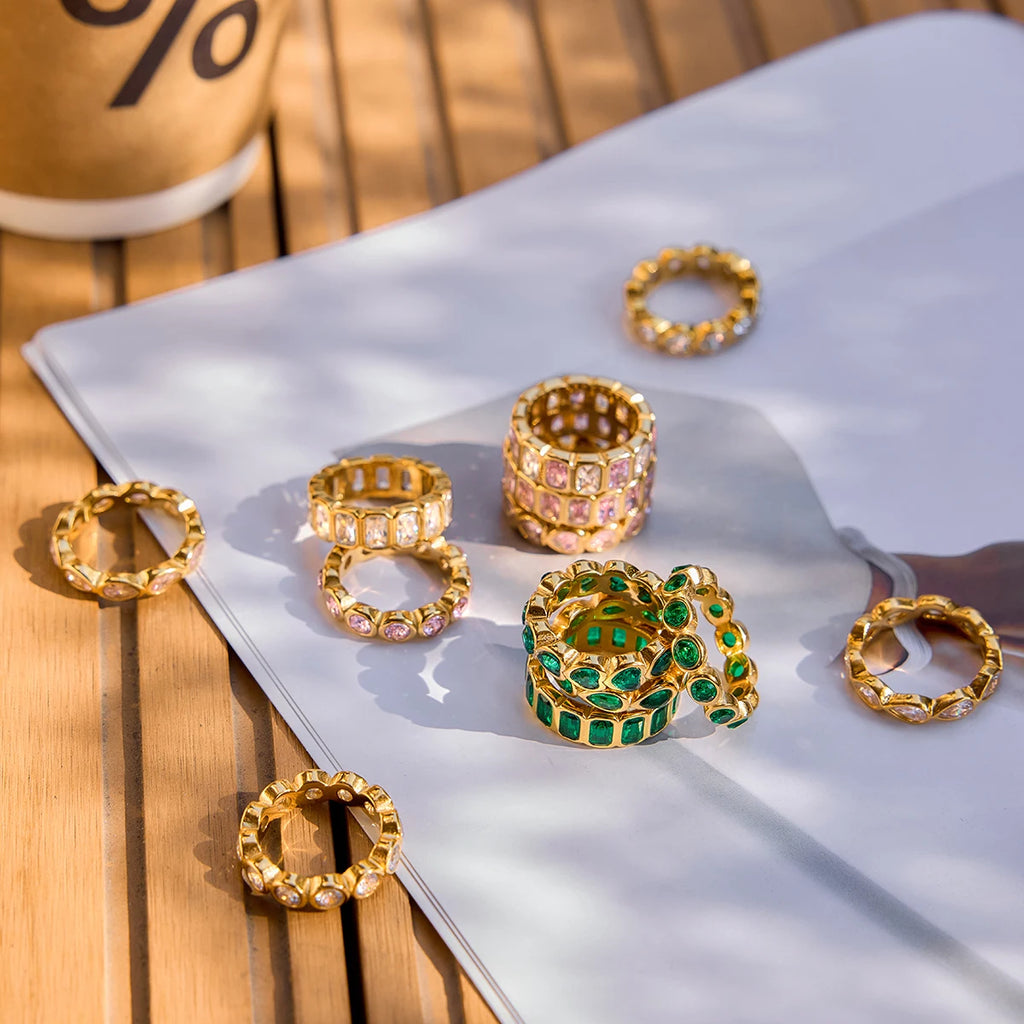 Kika Sparkling Pink Green Zircon Stacked Ring