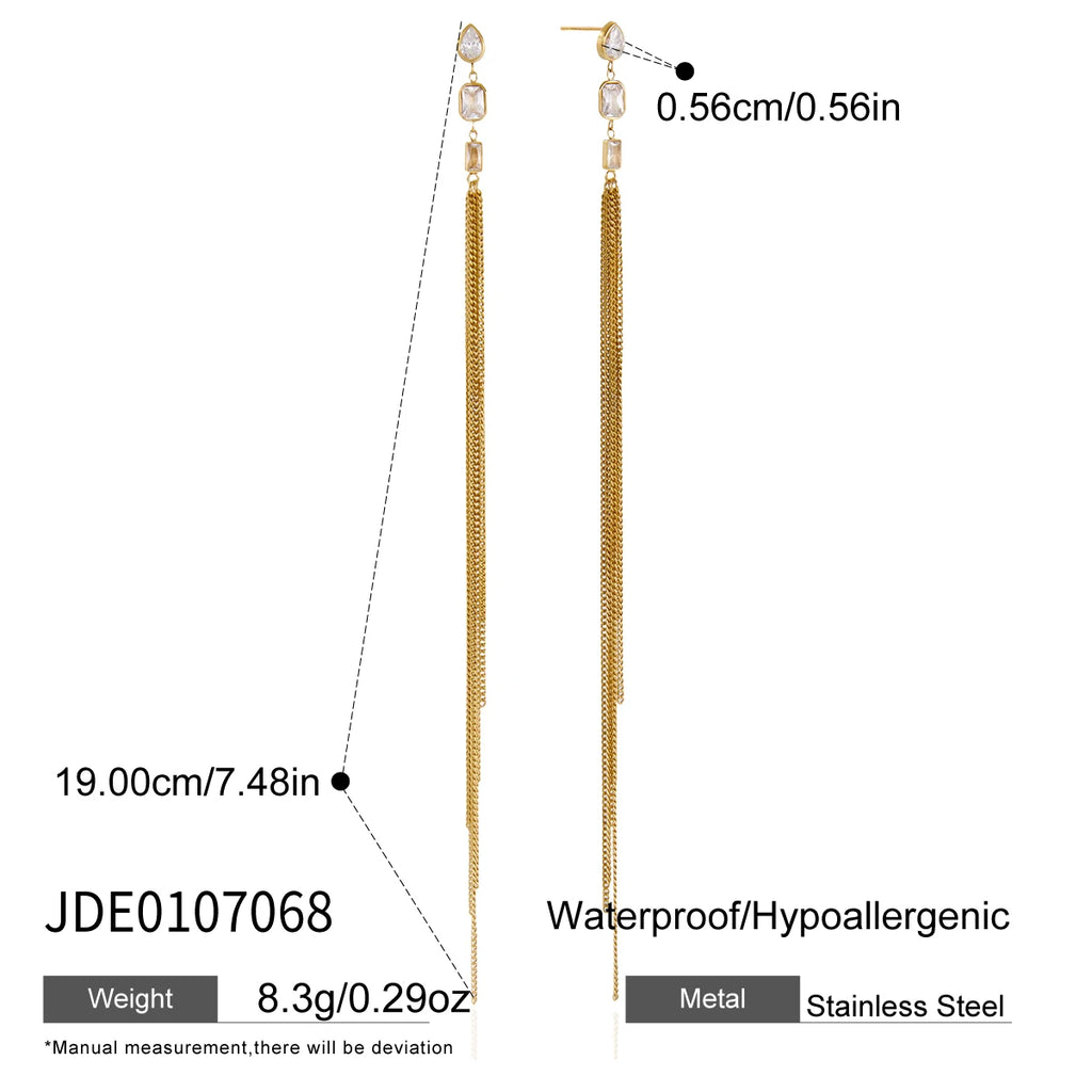 KIKA Geometric Zircon Drop Earrings  Minimalist 18K Gold Plated Stainless Steel 316L