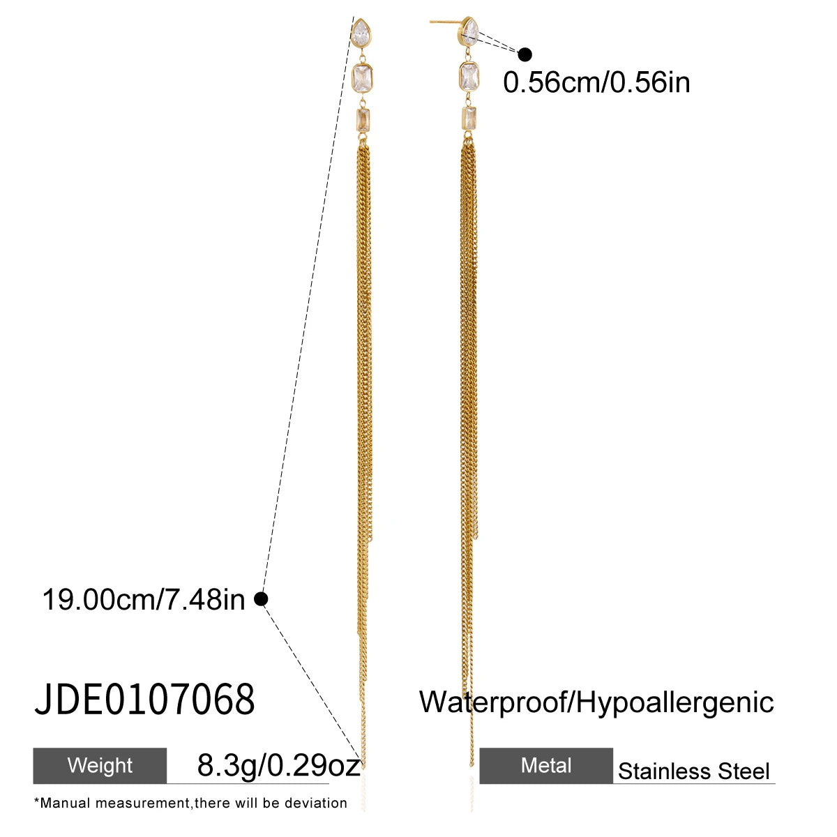 KIKA Geometric Zircon Drop Earrings  Minimalist 18K Gold Plated Stainless Steel 316L