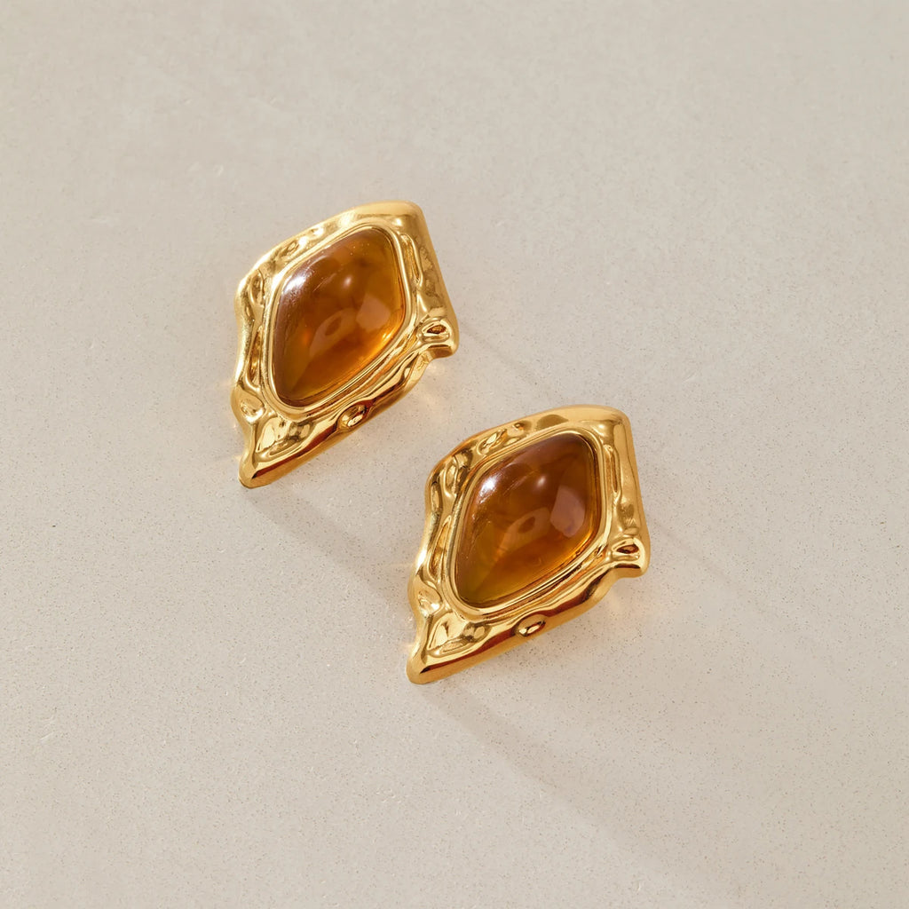 KIKA Vintage Geometric Resin Stud Earrings For Women Classic 18K Gold PVD Plated Stainless Steel Earrings Fashion Jewelry Gift