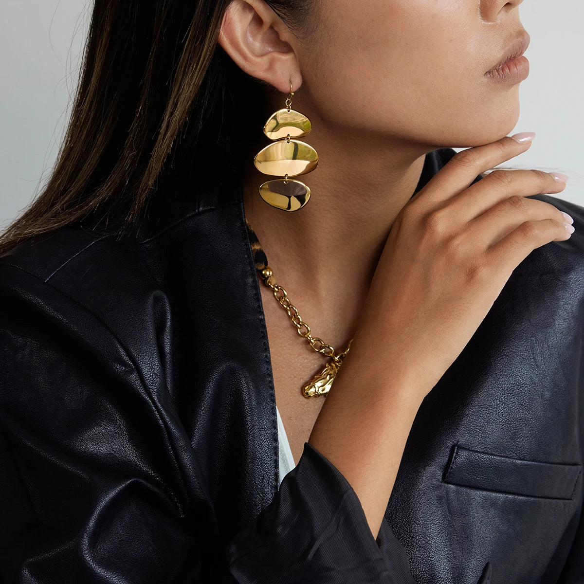 Kika Minimalist Irregular 3-layer Circular Pendant Earrings 18K Gold Color Plated Stainless