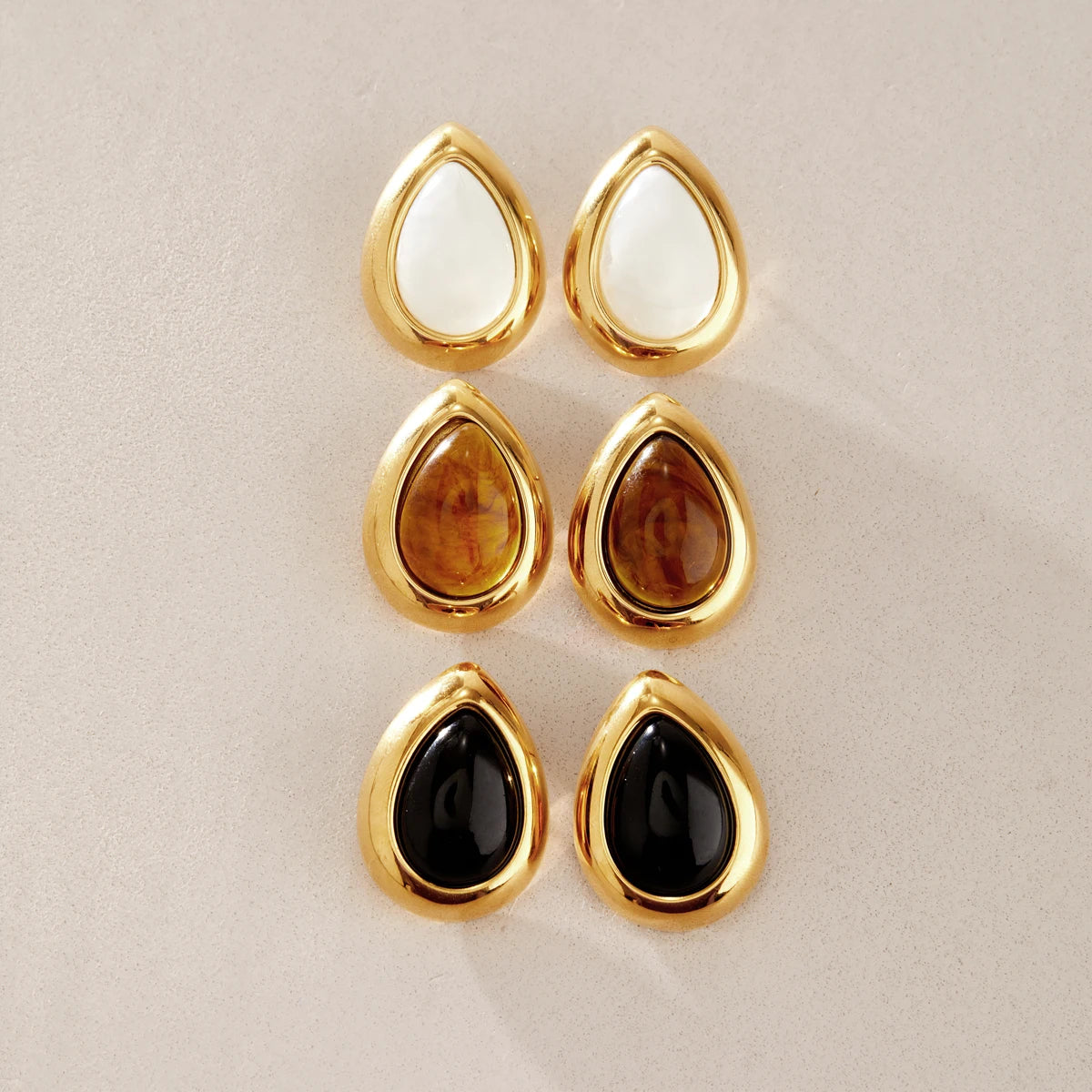 KIKA Vintage Water Drop Resin Earrings For Women Minimalist 18K Gold PVD Plated Stainless Steel Earrings Fashion Jewelry Gift
