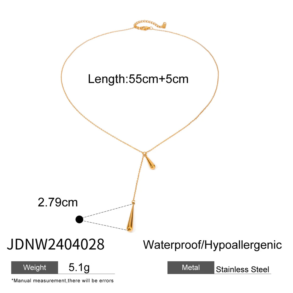 Water Droplet Pendant With Adjustable Y-Shaped Chain Tassel Necklace