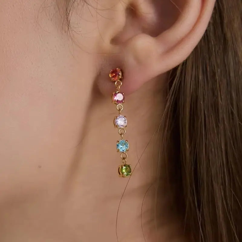Kika Multicolor Round Zircon Drop Earrings