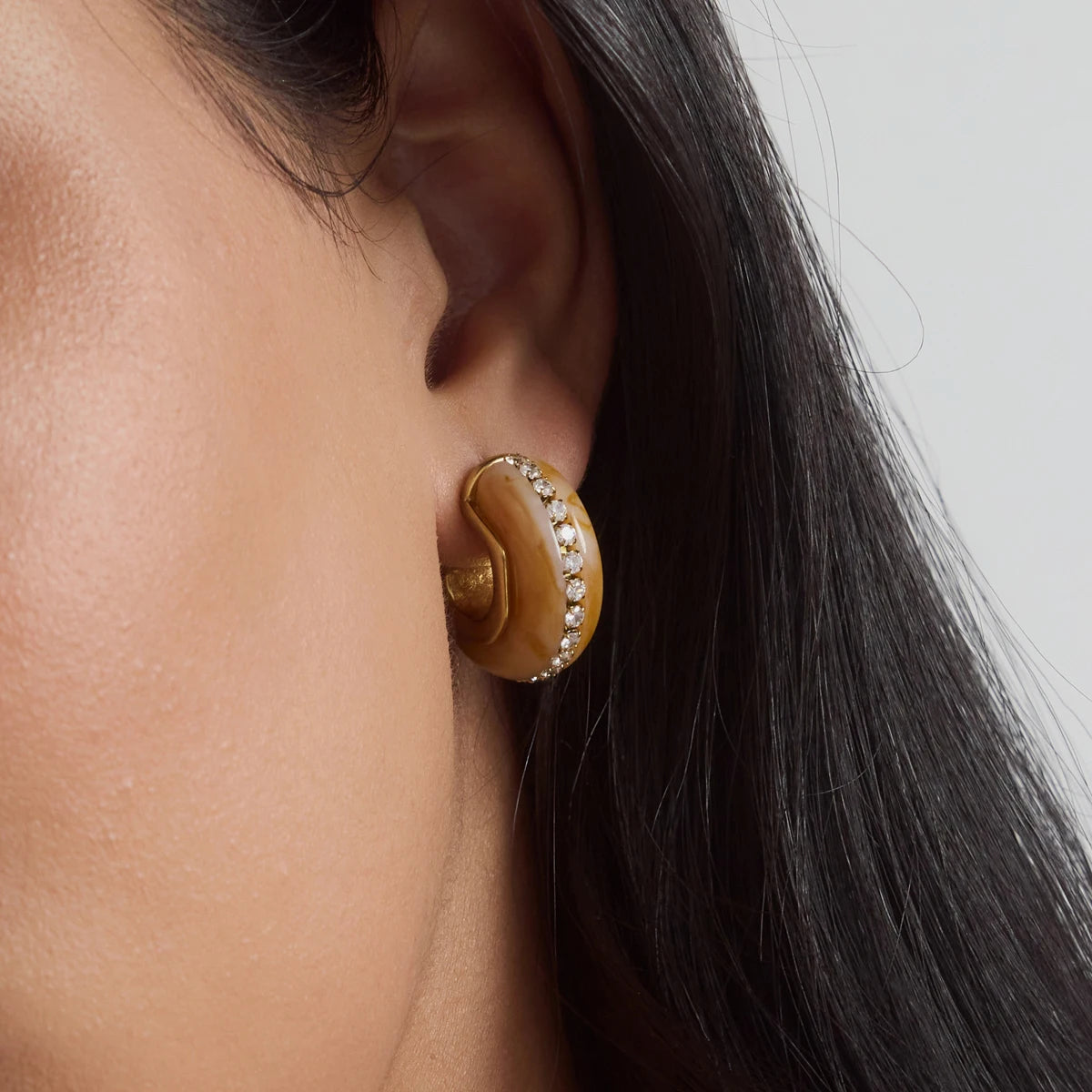 KIKA Zircon Resin Stud Earrings For Women Minimalist C Shape 18K Gold PVD Plated Stainless Steel Earrings Fashion Jewelry Gift