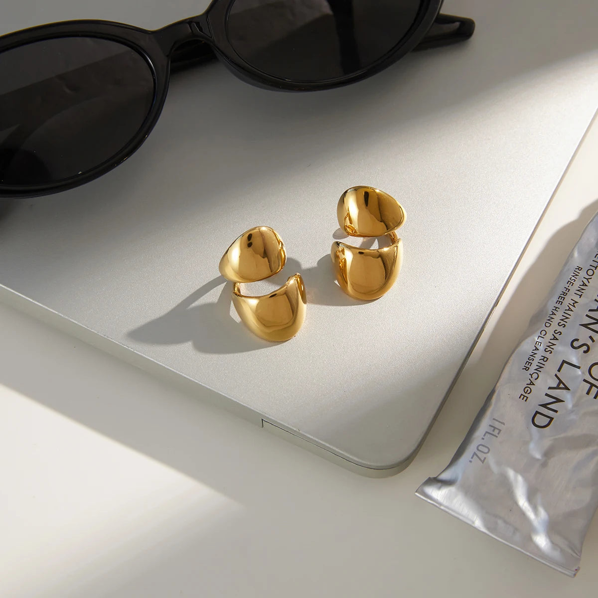 KIKA Classic 18K PVD Plated Gold Color Wide-Faced Double-Layer Ear Clip Earrings Women Waterproof Stainless Steel 316L