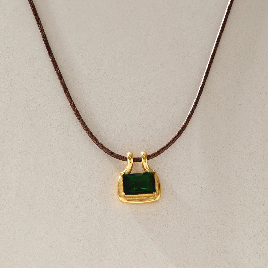 KIKA Elegant Green Zircon Pendant Rope Chain Necklace For Women 18K Gold PVD Plated Stainless Steel Necklace Fashion Jewelry