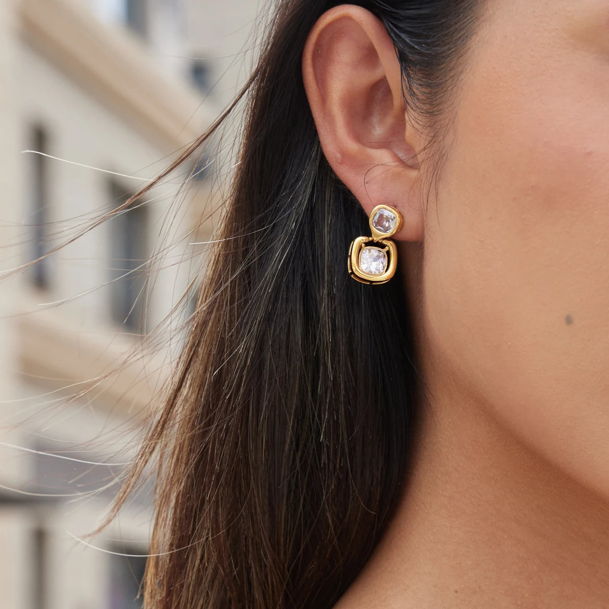 KIKA Delicate Square Zircon Earrings  18K Gold PVD Plated Stainless Steel 316L