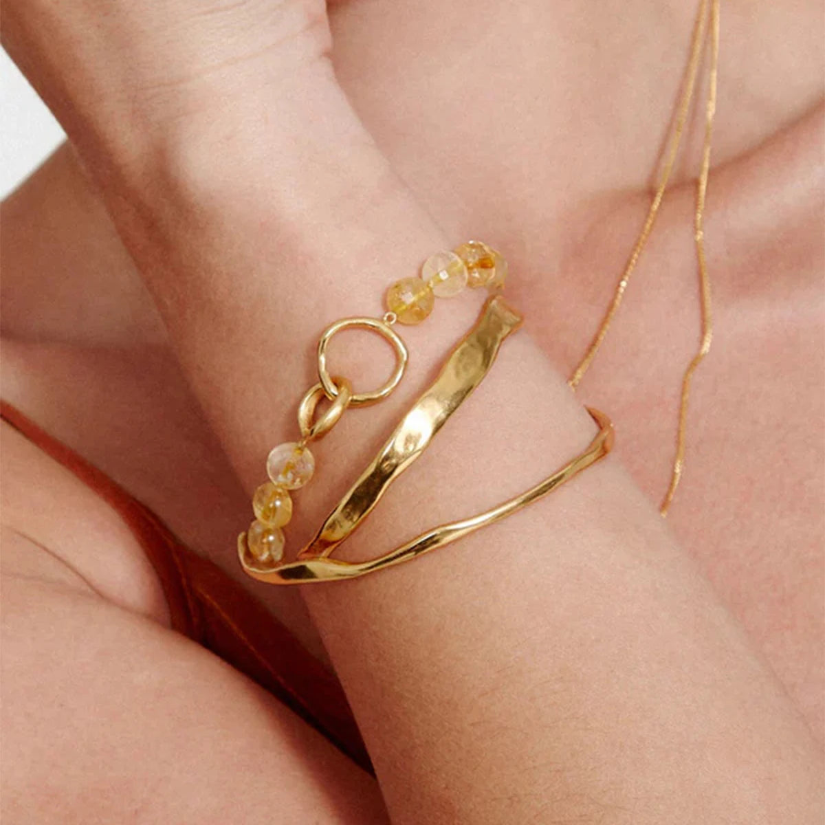 KIKA Minimalist 2Pcs Wave Opening Bracelet 18K Gold Color Plated Stainless Steel Stacked Bracelet Women's Jewelry