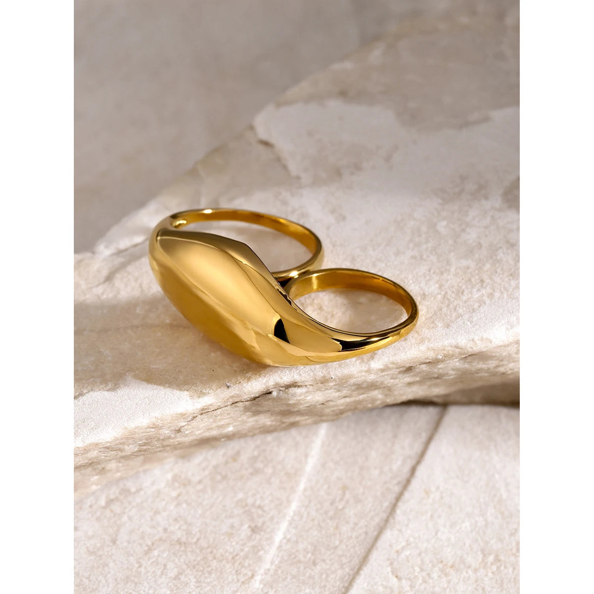 KIKA Trend Stainless Steel Double Ring Double Finger For Women Man Simple Titanium Simple Temperament Creative Party Jewelry