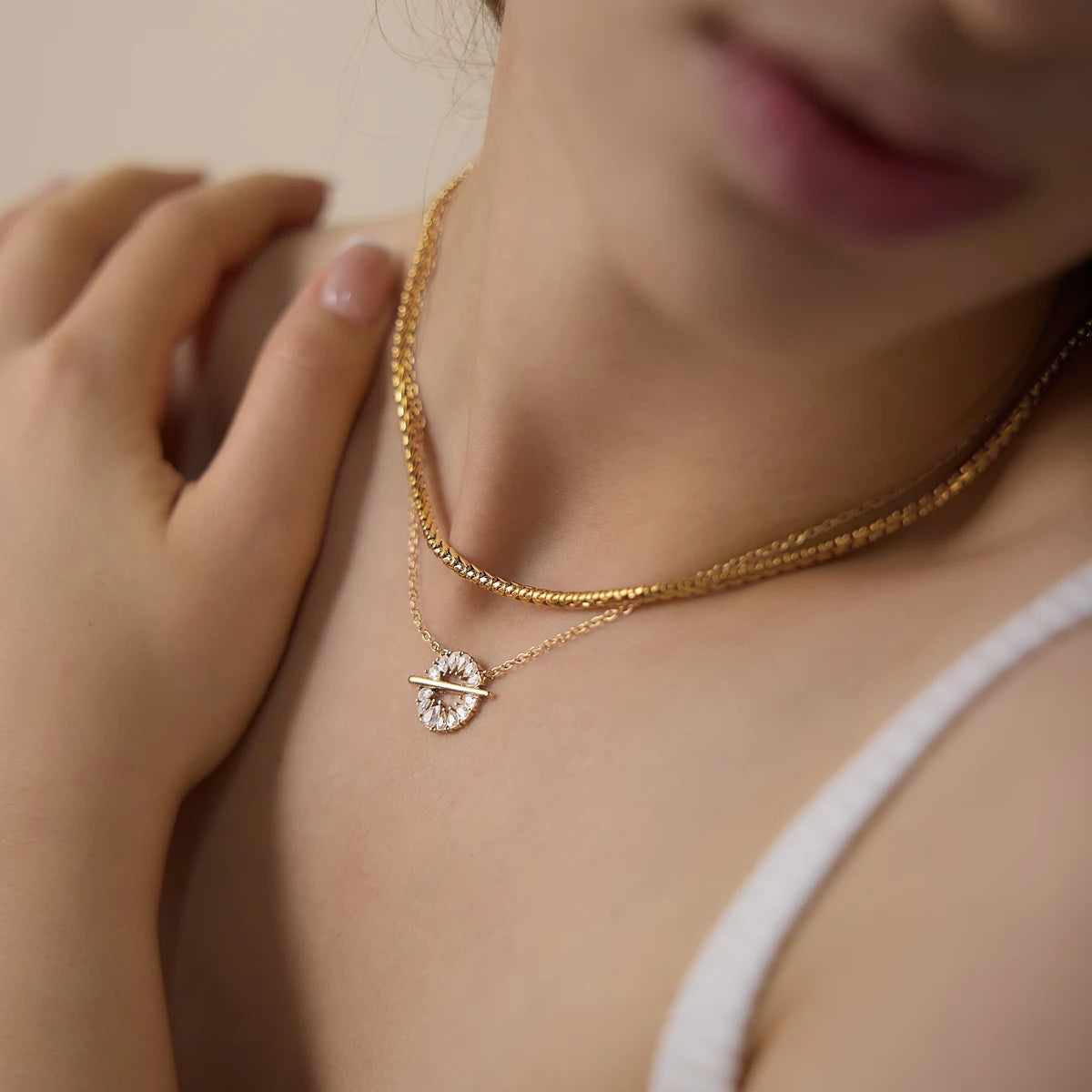 KIKA Water Drop Zircon Pendant Necklace 18K Gold PVD Plated Stainless Steel 316L