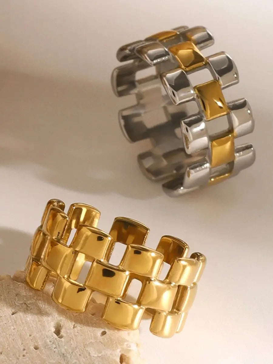 KIKA Fashion Square Hollow Two tone Ring Stainless Steel 316L