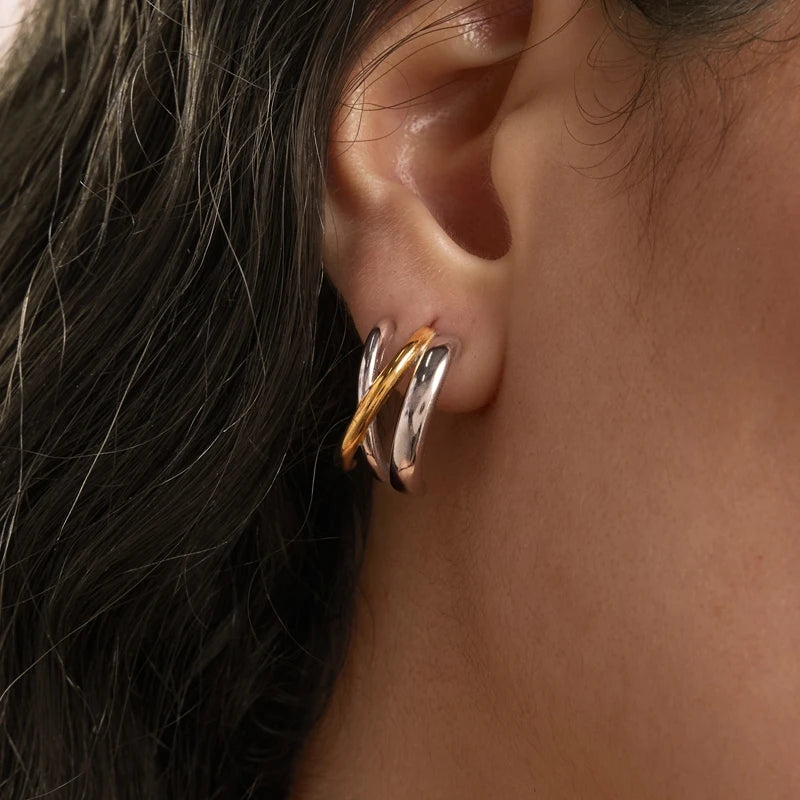 KIKA Mixed Color C Shape Stud Earrings 18K Gold PVD Plated Stainless Steel 316L