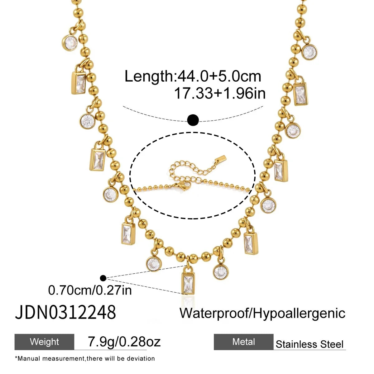 Kika Classic Rectangle Round Clear Zircons Bead Chain Necklace