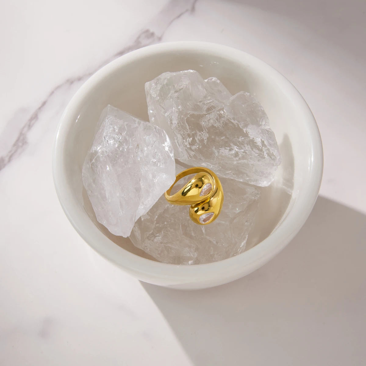 KIKA Delicate White Circular Zircon Double Layered Ring PVD Plated Stainless Steel 316L