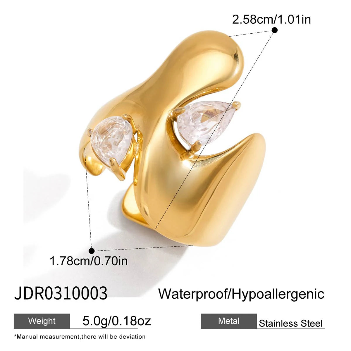 Kika water Droplet Shaped Irregular Zircon Open Ring