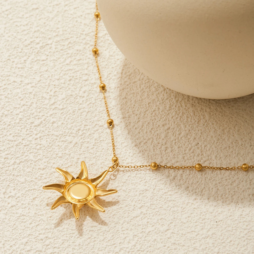 Kika  Designer Classic Opal Sun Pendant Bead Chain Necklace