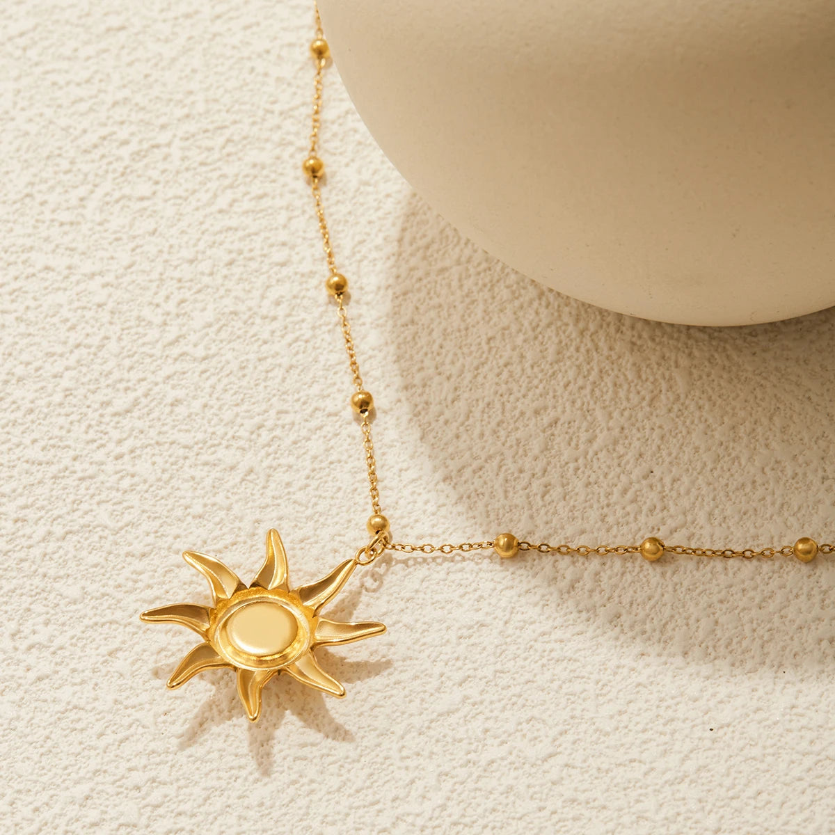 Kika  Designer Classic Opal Sun Pendant Bead Chain Necklace