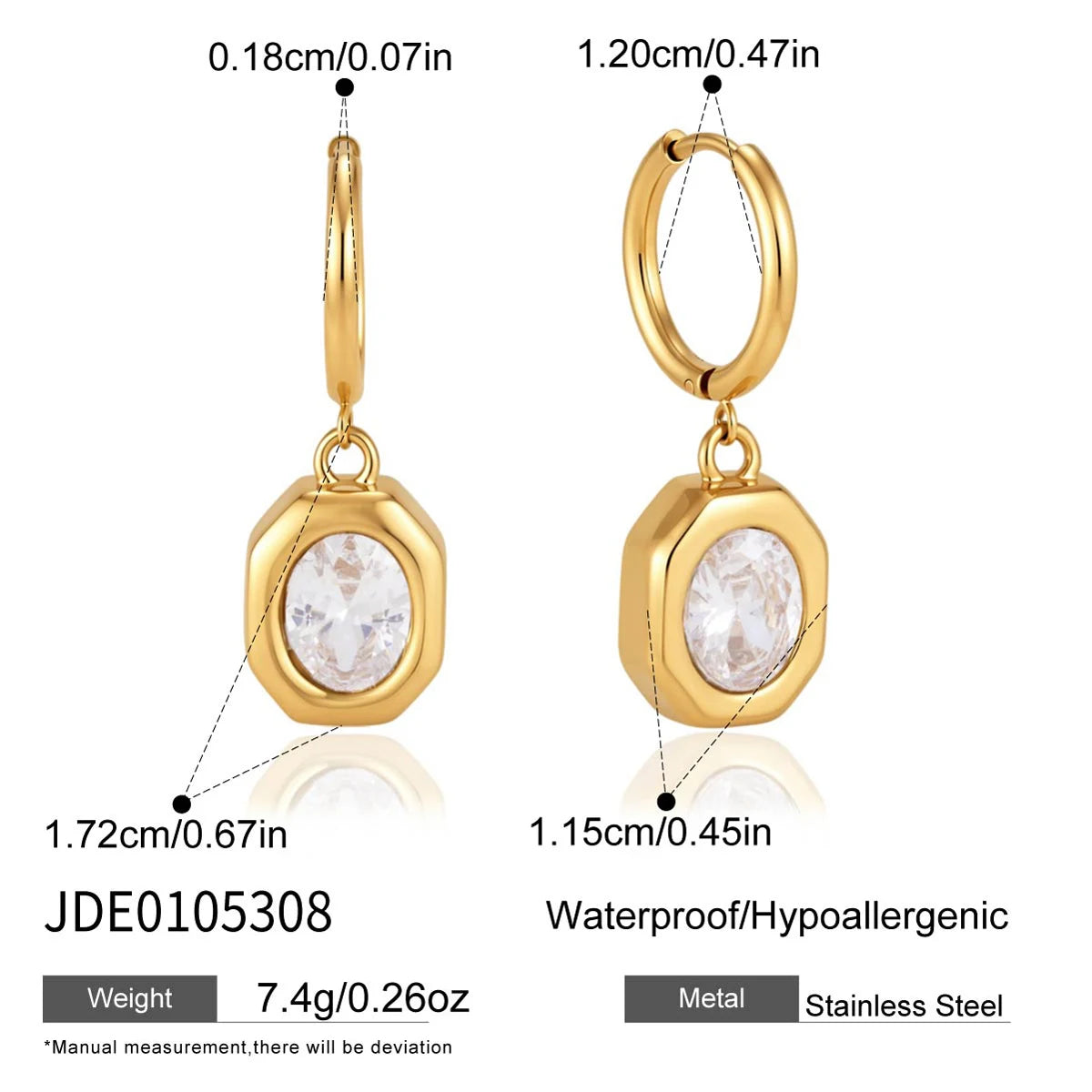 Kika Geometric Zircon Drop Earrings Minimalist 18K Gold PVD Plated Stainless Steel 316L