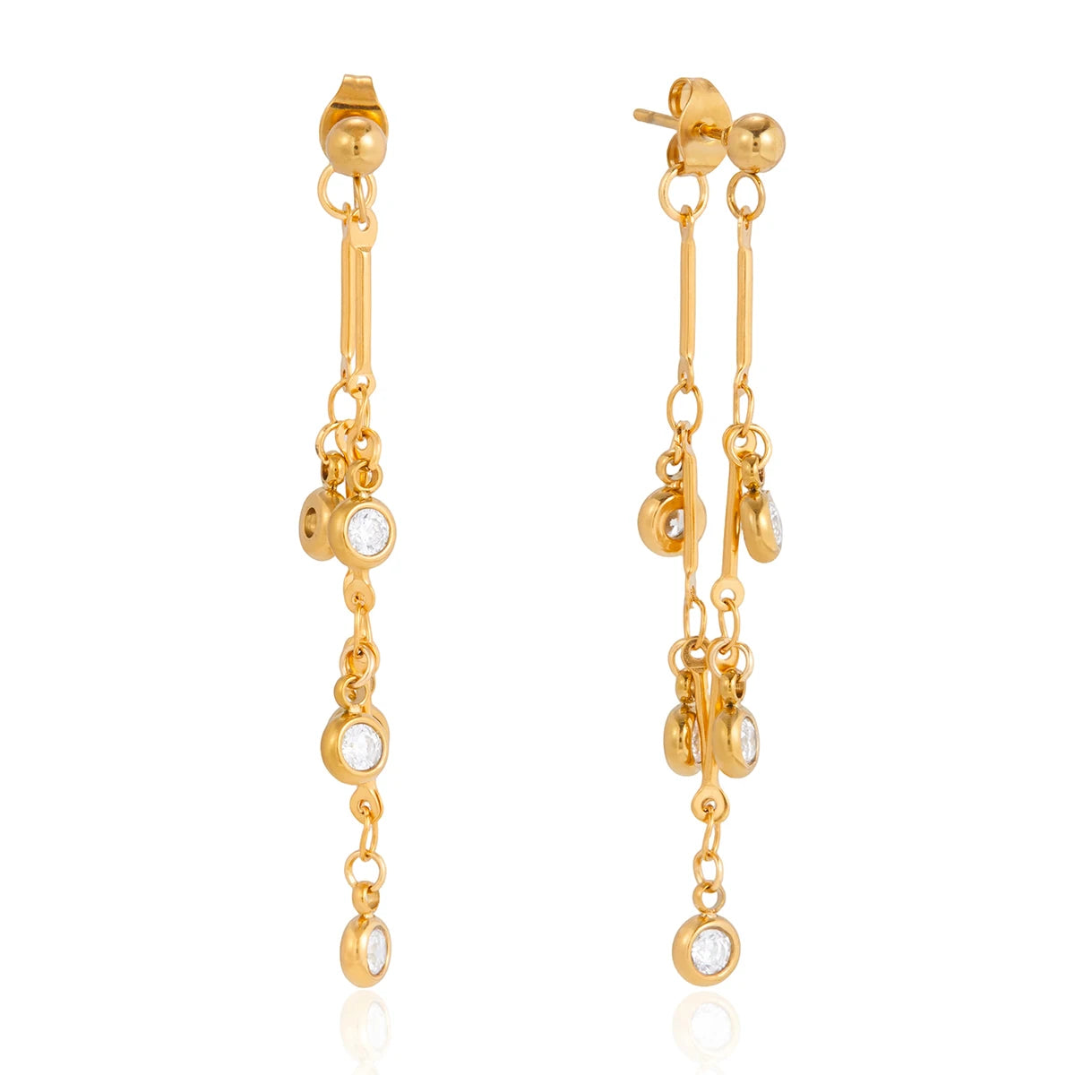 Classic White Zircons Chain Tassel Earring