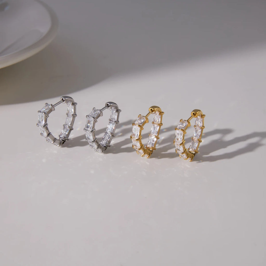 Kika Full Zircon Triangle Shape Clip Earrings For Women Minimalist 18K Gold PVD Plated Stainless Steel 316L