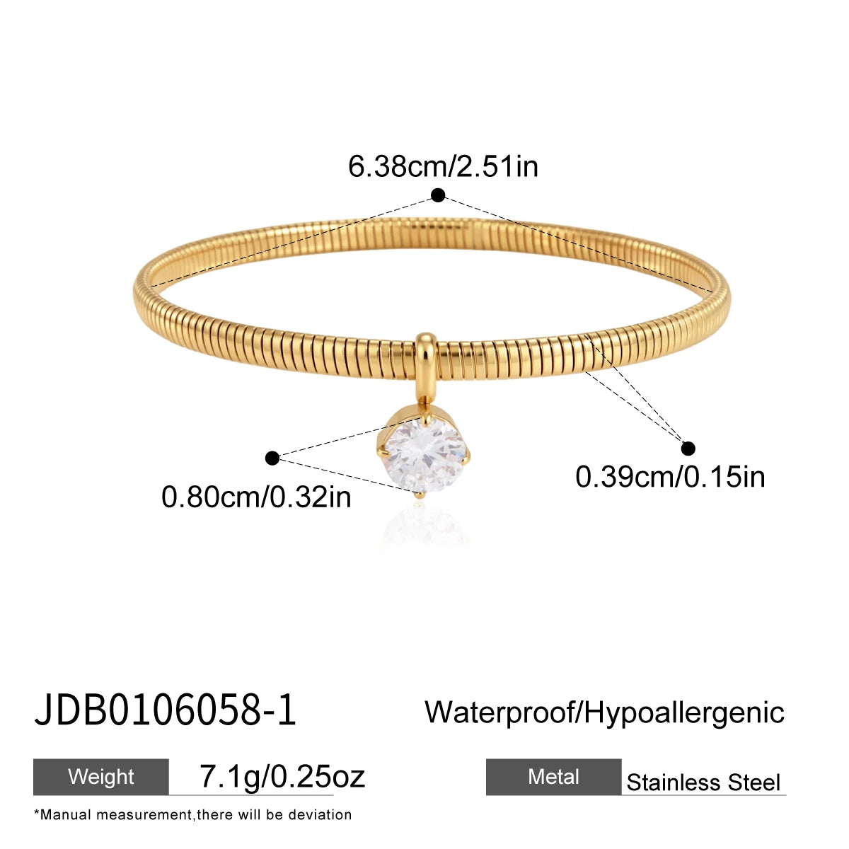 Kika Geometric Zircon Charm Snake Chain Bangle Minimalist 18K Gold PVD Plated Stainless Steel 316L
