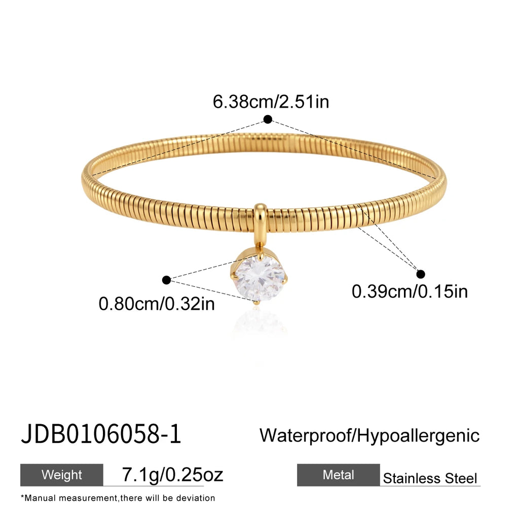Kika Geometric Zircon Charm Snake Chain Bangle Minimalist 18K Gold PVD Plated Stainless Steel 316L