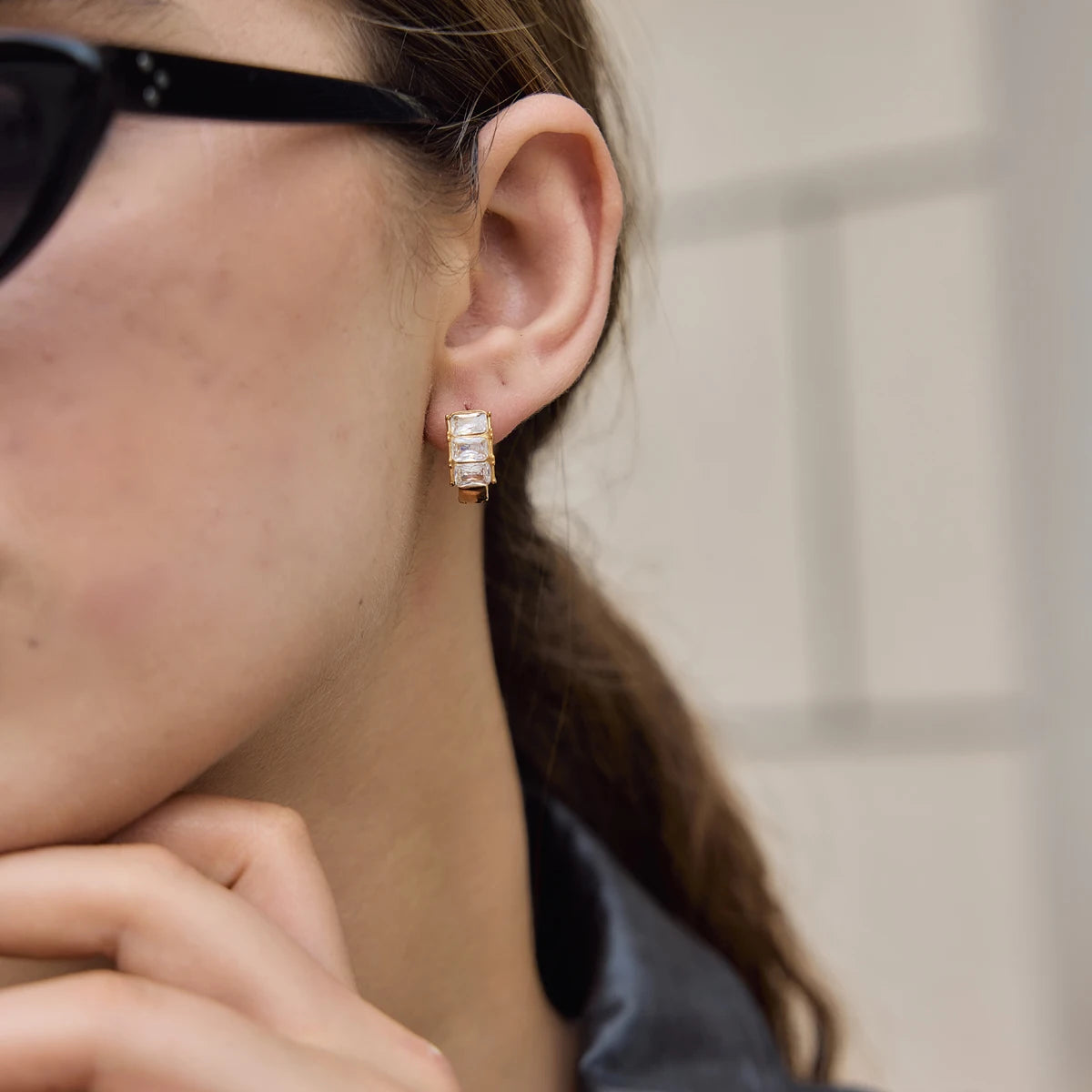 KIKA Delicate Rectangle Zircon Clip Earrings
