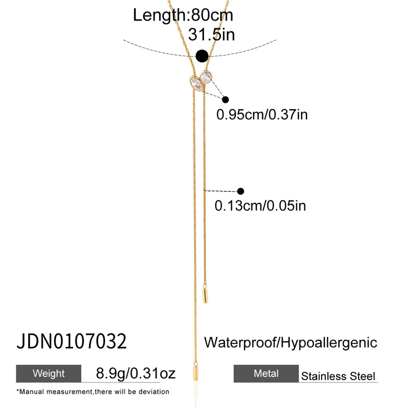 KIKA Geometric Crystal Pendant Necklace For Women Adjustable 80cm Long Chain 18K Gold PVD Plated Stainless Steel 316L Necklace Gift