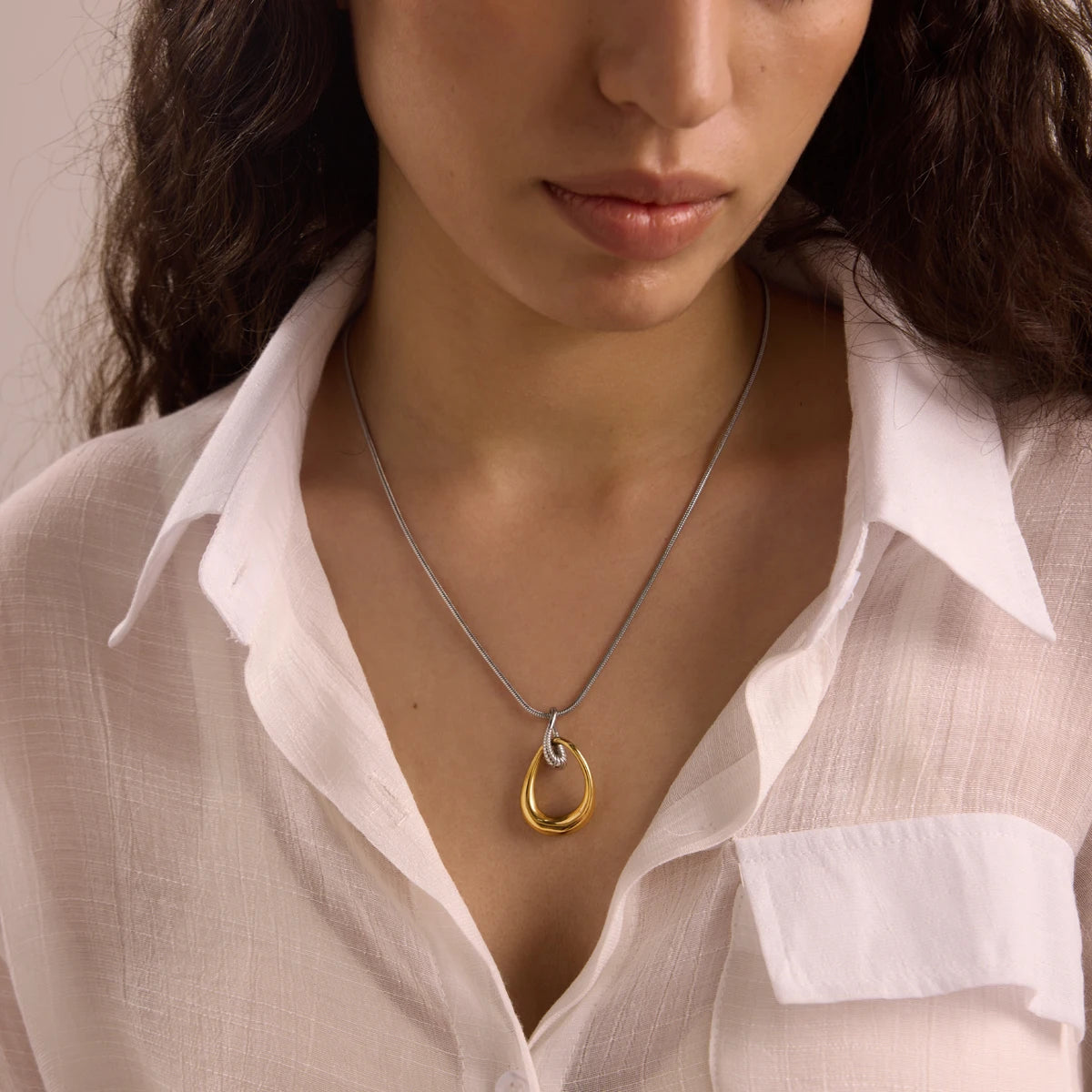 Kika Hollow Water Drop Pendant Necklace Minimalist 18K Gold PVD Plated Stainless Steel 316L