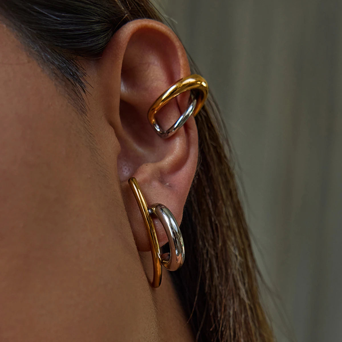 Kika Minimalist 18K Gold Color Stainless Steel Line Earrings