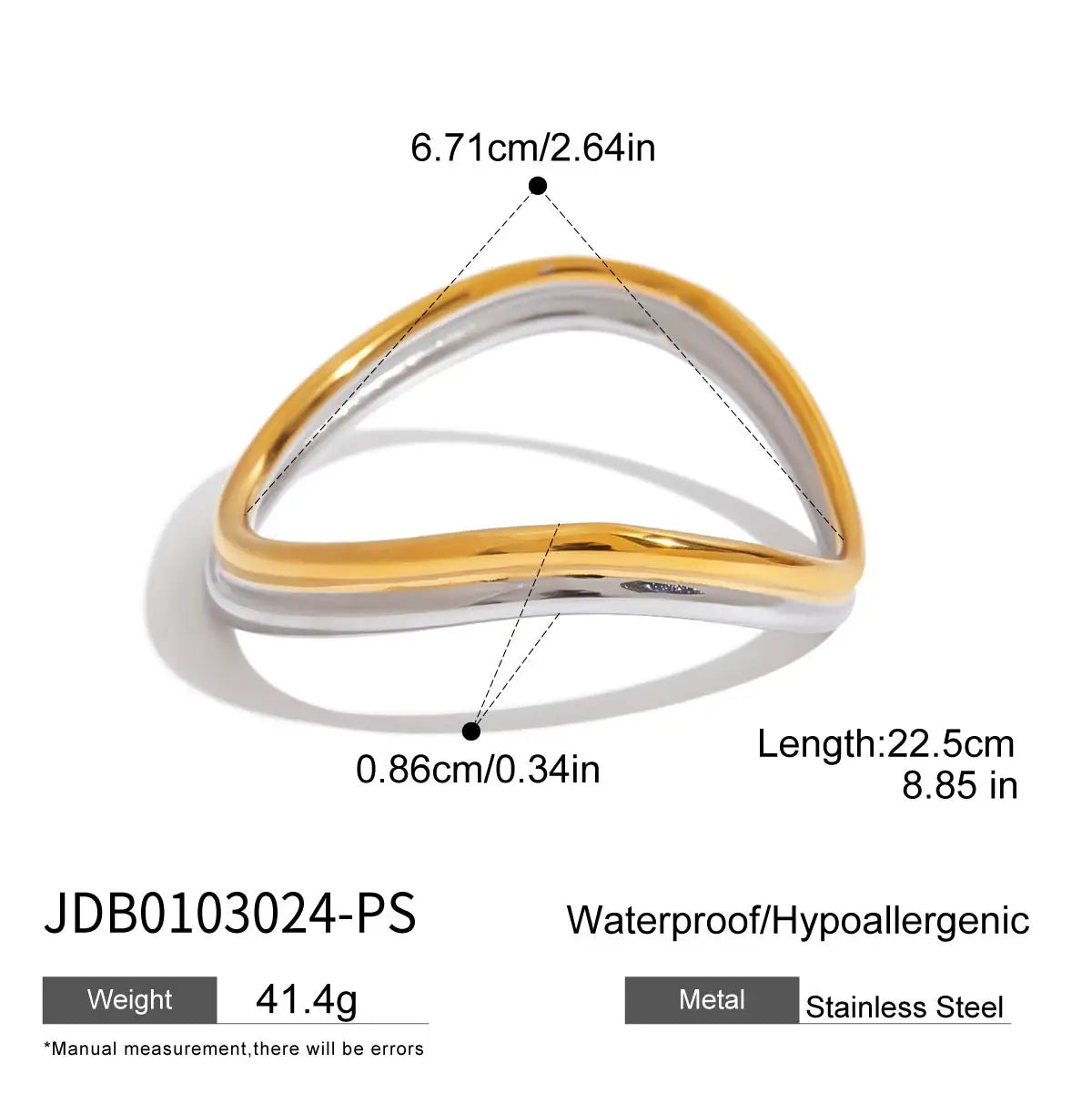 KIKA Minimalist 18K Gold Color Plated Stainless Steel Double Color Line Wave Bracelet Women's Jewelry Party Gift