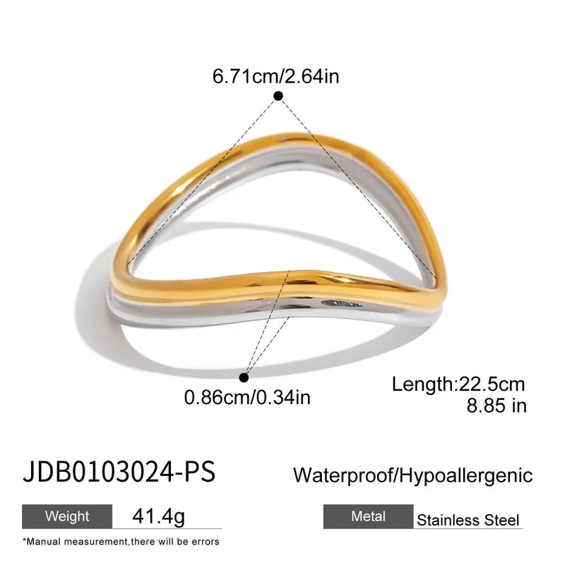KIKA Minimalist 18K Gold Color Plated Stainless Steel Double Color Line Wave Bracelet Women's Jewelry Party Gift