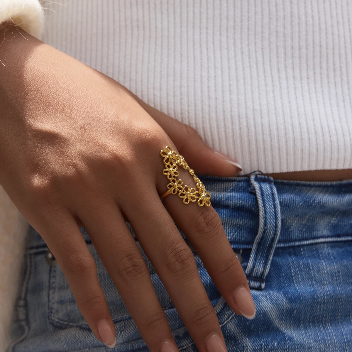 KIKA Classic Hollow Flower Open Rings  PVD Plated Stainless Steel 316Lft