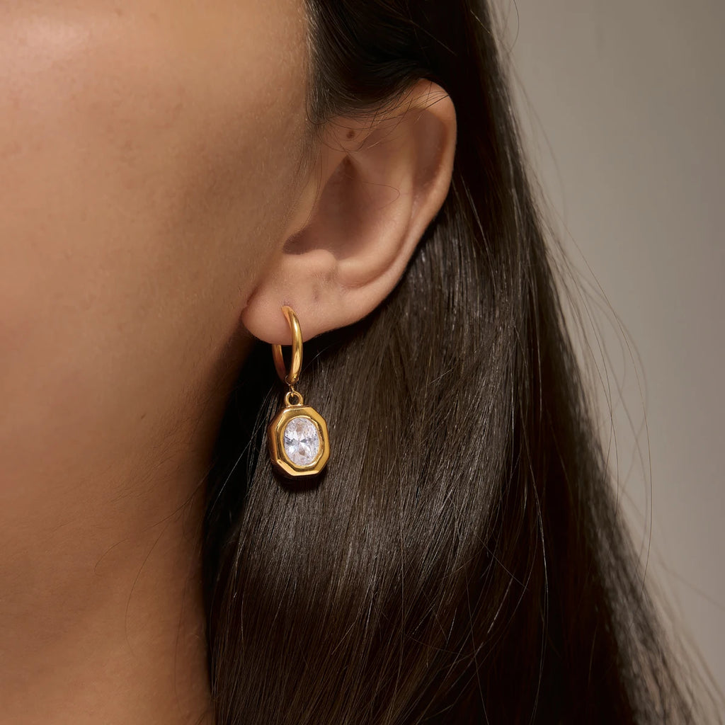Kika Geometric Zircon Drop Earrings Minimalist 18K Gold PVD Plated Stainless Steel 316L