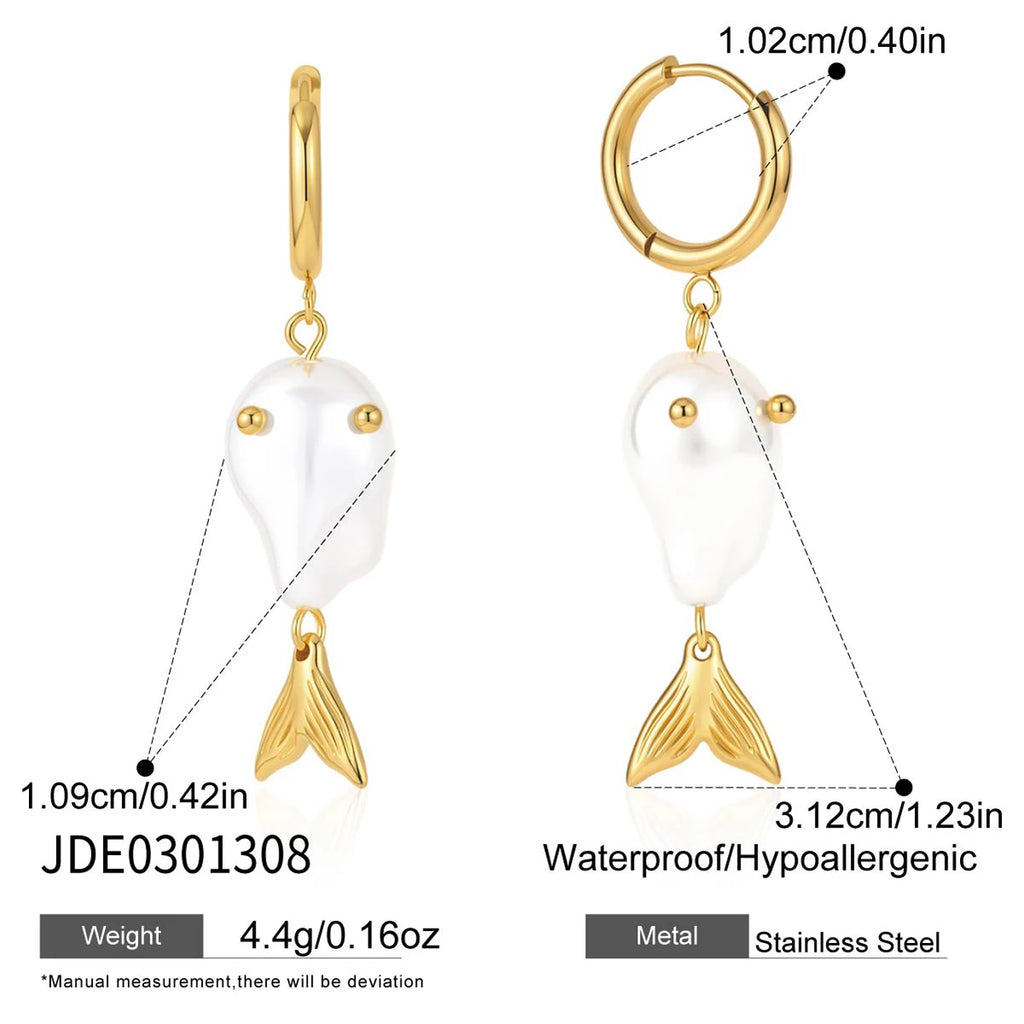 KIKA Delicate Fish Pendant Earrings  PVD Gold Plated Stainless Steel 316L