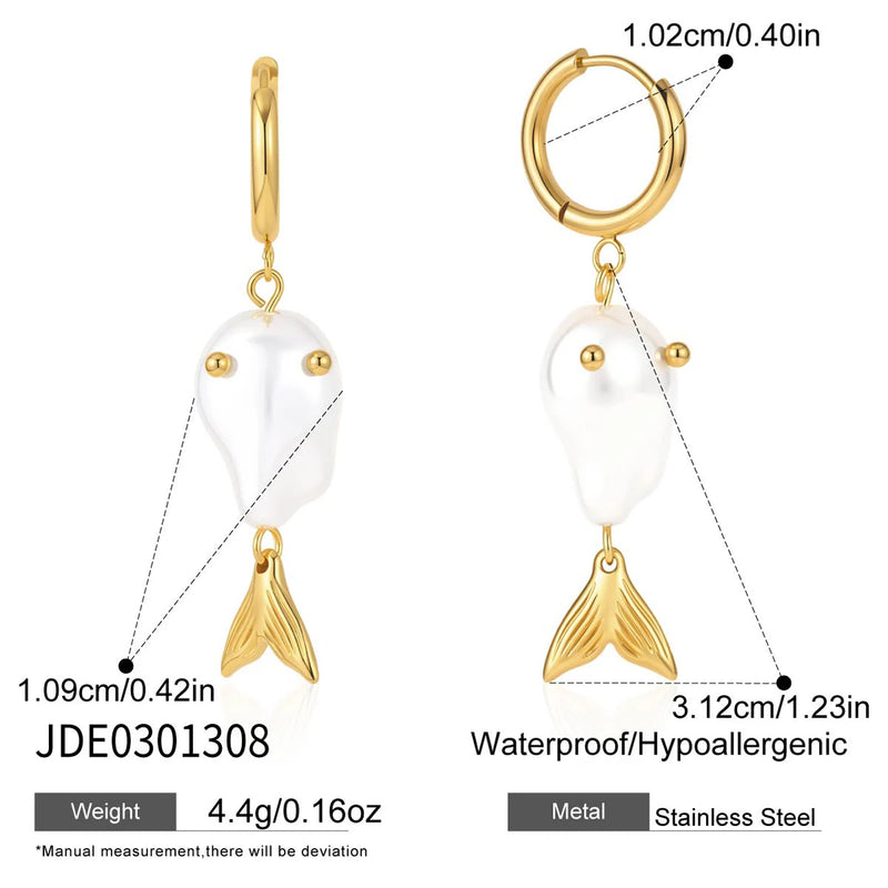 KIKA Delicate Fish Pendant Earrings  PVD Gold Plated Stainless Steel 316L