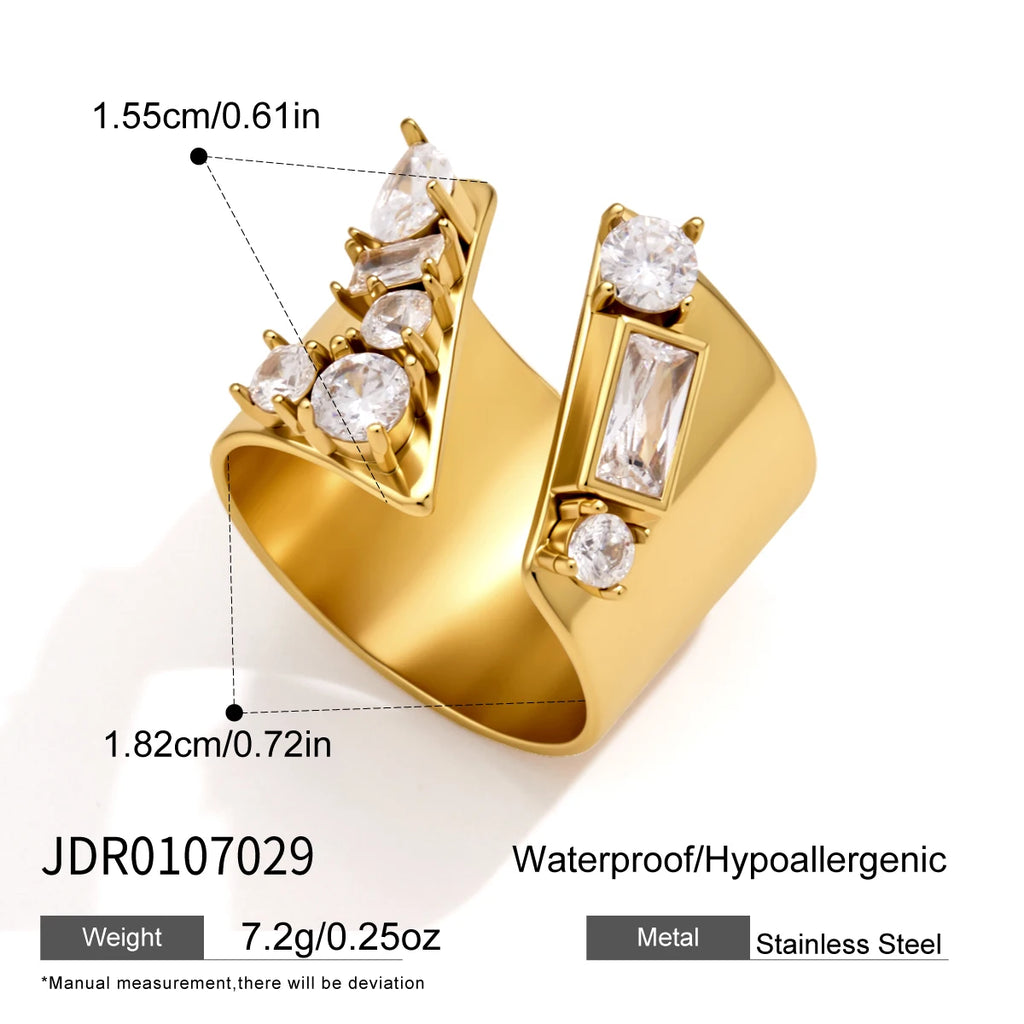 KIKA Classic Geometric Zircon Open Rings  18K Gold PVD Plated Stainless Steel 316L