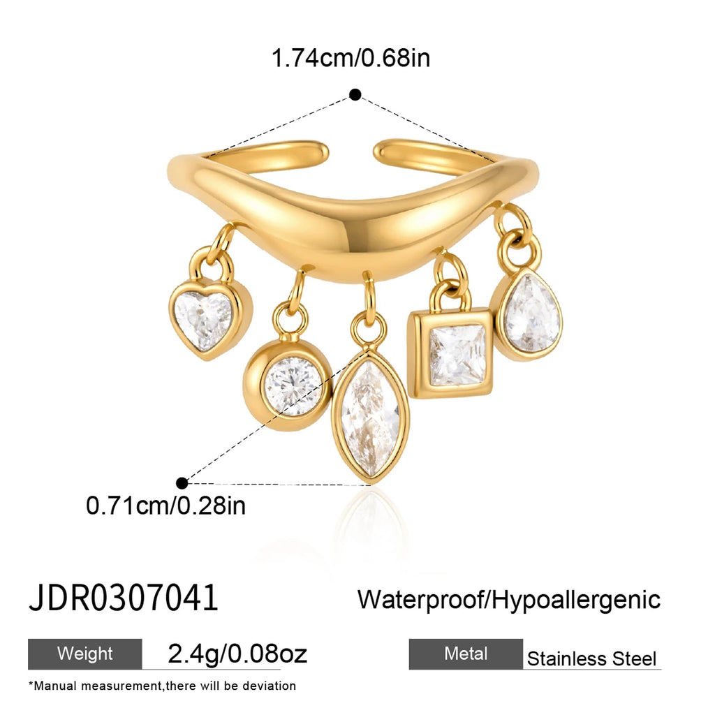 KIKA Geometric Zircon Little Charms Open Rings PVD 18K Gold Plated Stainless Steel 316L