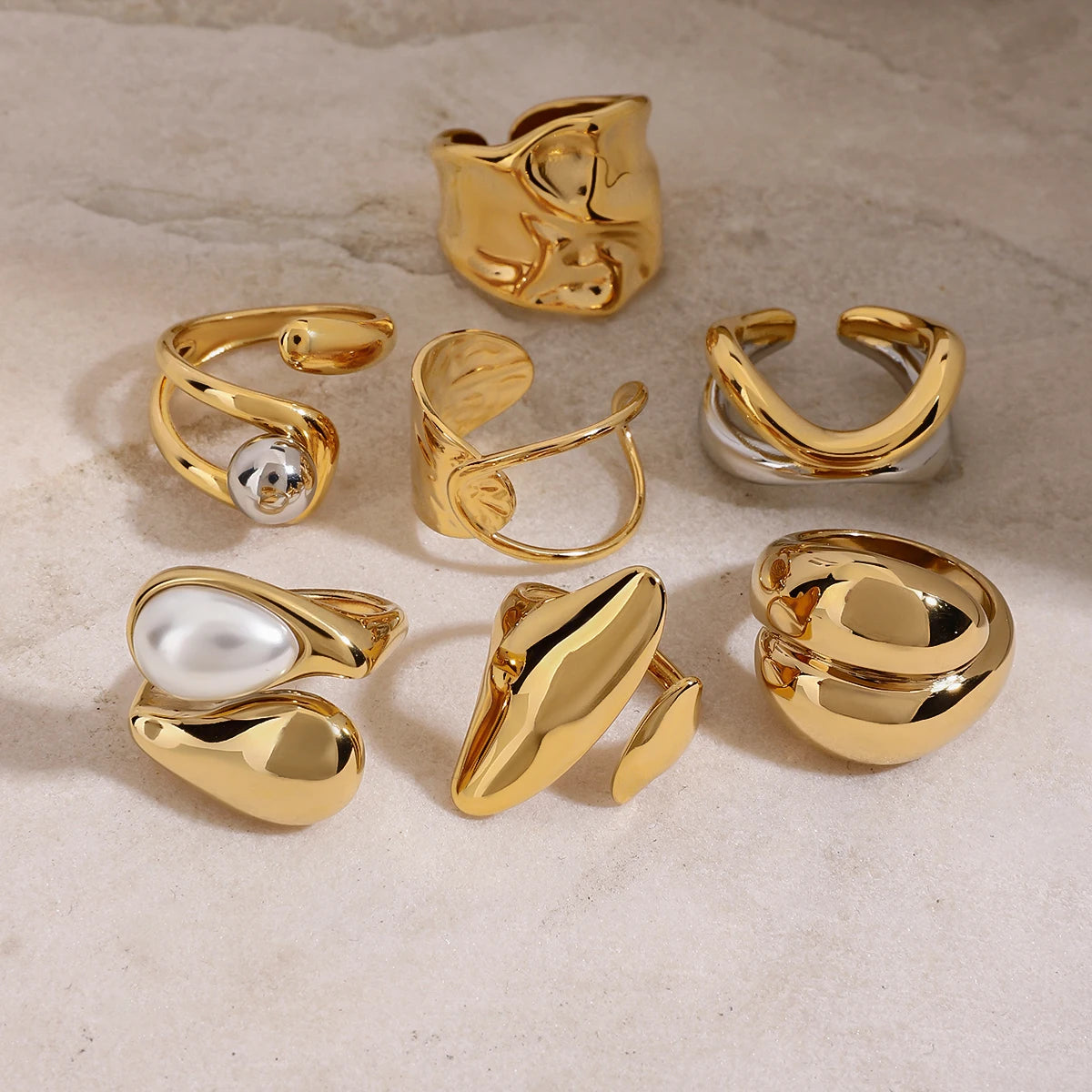 Kika Minimalist 18K Gold Color Plated Stainless Steel Waterdrop Pearl Ring