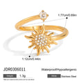 KIKA Personalized Design 18K Gold Color Plated Inlay Zircon Sun Shape Asymmetry Open Ring Waterproof Stainless Steel Jewelry