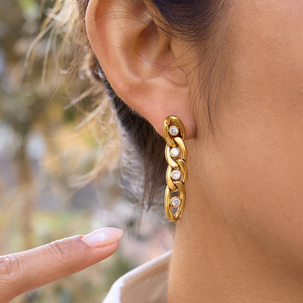 Kika Hollow-Out Long Flat Chain Tassel Earring