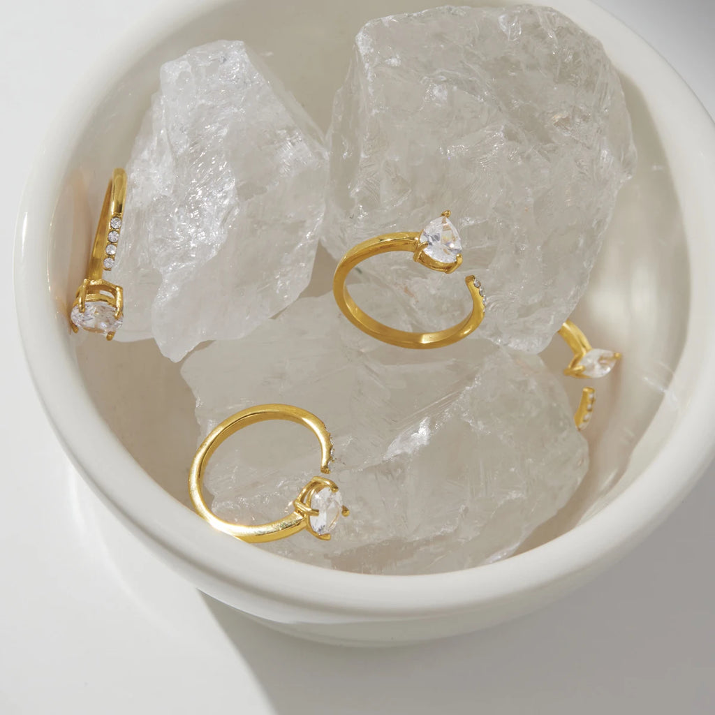 KIKA Classic Geometric Zircon Open Rings  PVD Plated Stainless Steel 316L