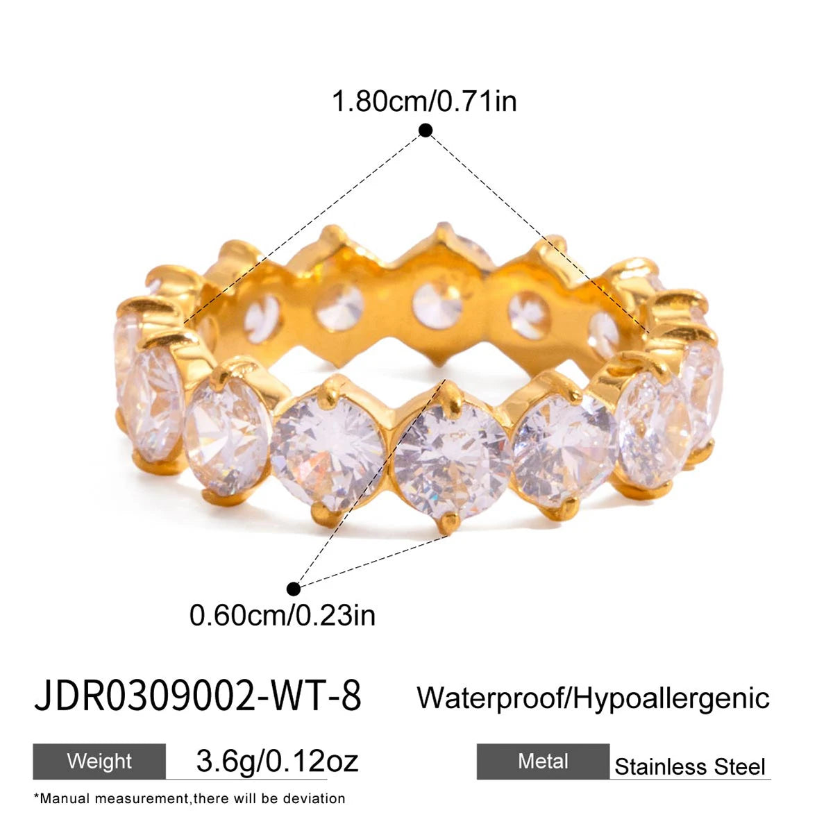 KIKA Elegant Full Round Zircon Rings  PVD Plated Stainless Steel 316Lt