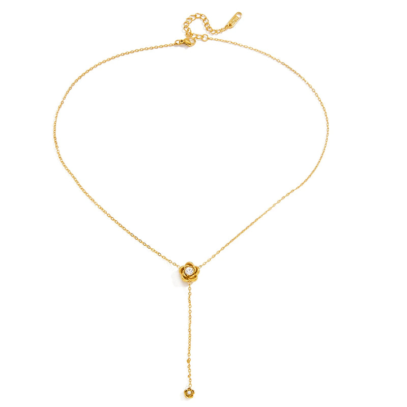 Kika Rhinestones Flower Star Moon Pendant Y-Shaped Chain Necklace