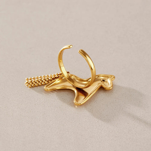 KIKA Cute Horse Shape Tassel Open Rings For Women Minimalist 18K Gold PVD Plated Stainless Steel 316L Rings Fashion Jewelry Gift