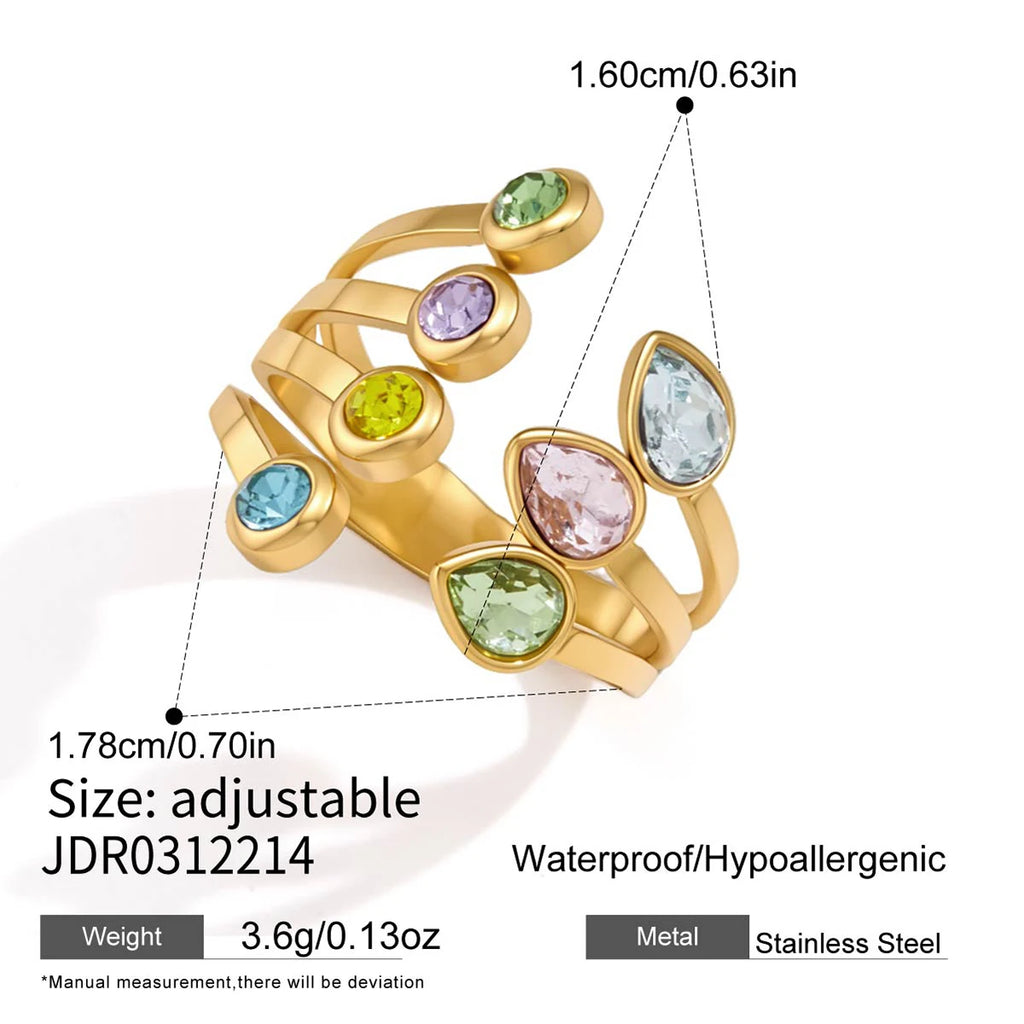 KIKA Elegant Geometric Crystal Open Rings Gold PVD Plated Stainless Steel 316L