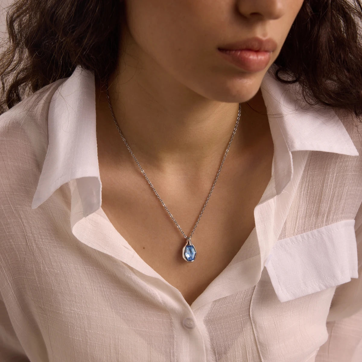 KIKA Elegant Glass Stone Pendant Necklace PVD Gold Plated Stainless Steel 316Lft
