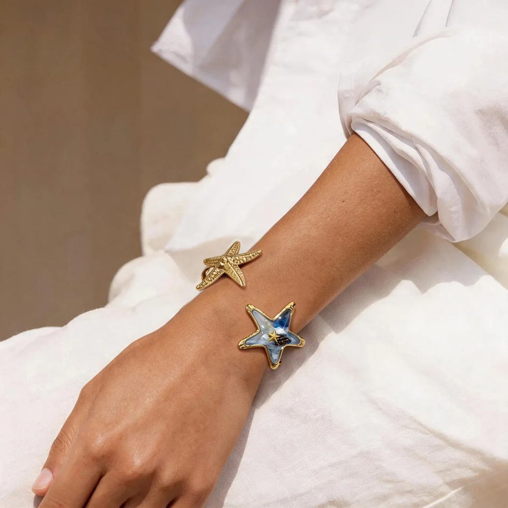 KIKA Beach Shell Starfish Bangle  Stainless Steel 316L Hypoallergenic Waterproof Bracelet